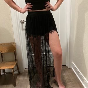 Forever21 maxi lace skirt with shorts attached